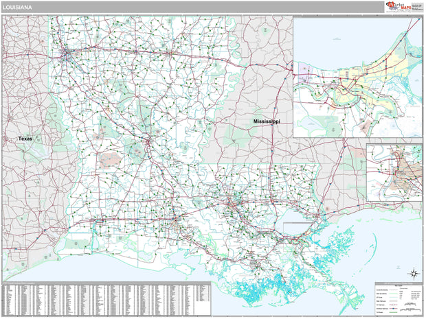 Premium Style Wall Map of Louisiana by Market Maps