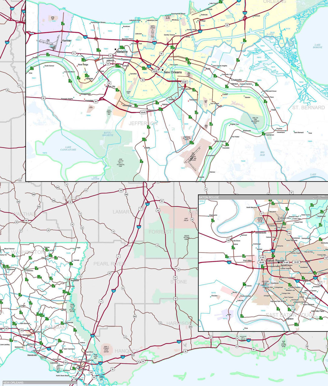 Premium Style Wall Map of Louisiana