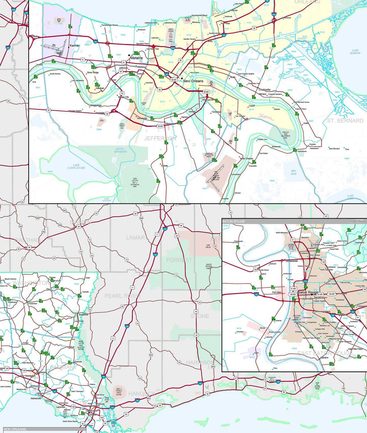 Premium Style Wall Map of Louisiana