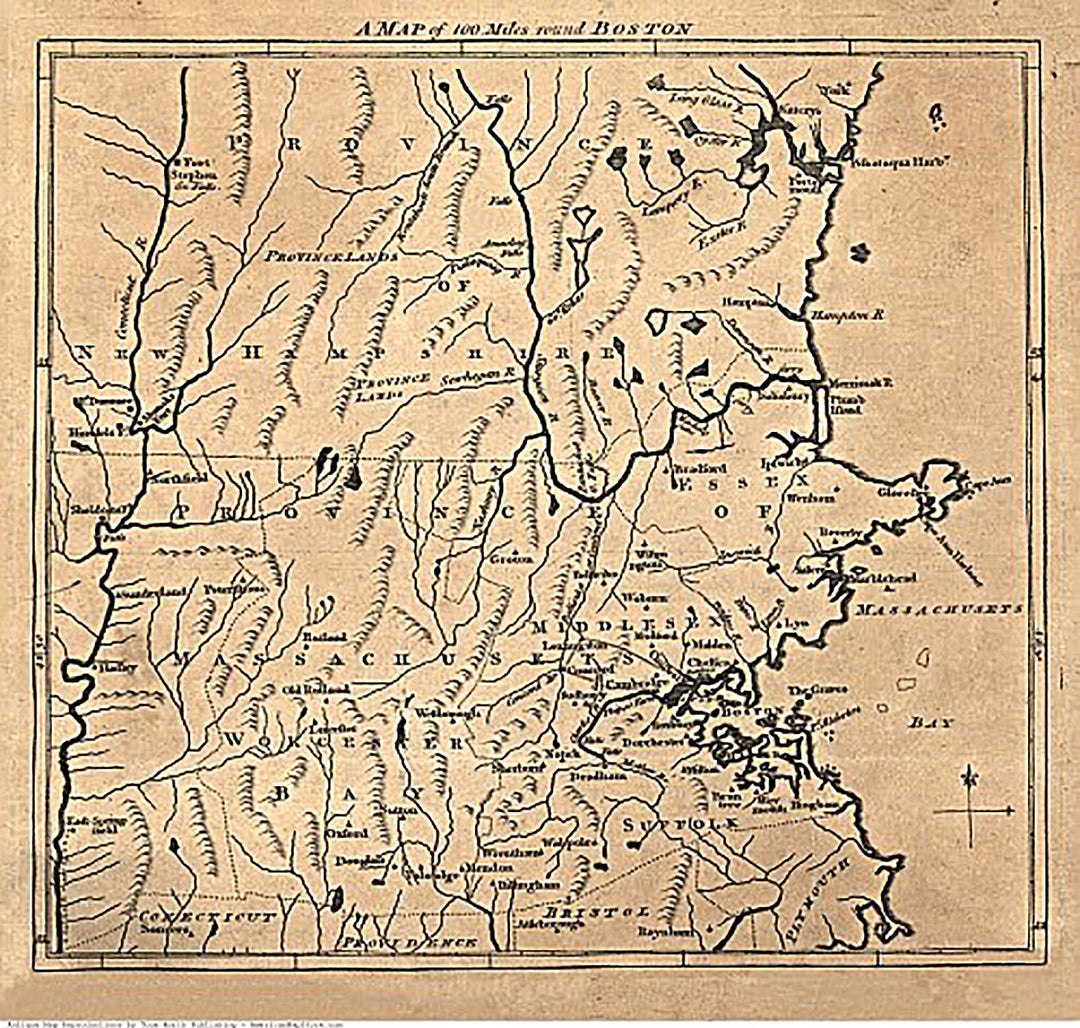 A Map of 100 miles round Boston, 1775