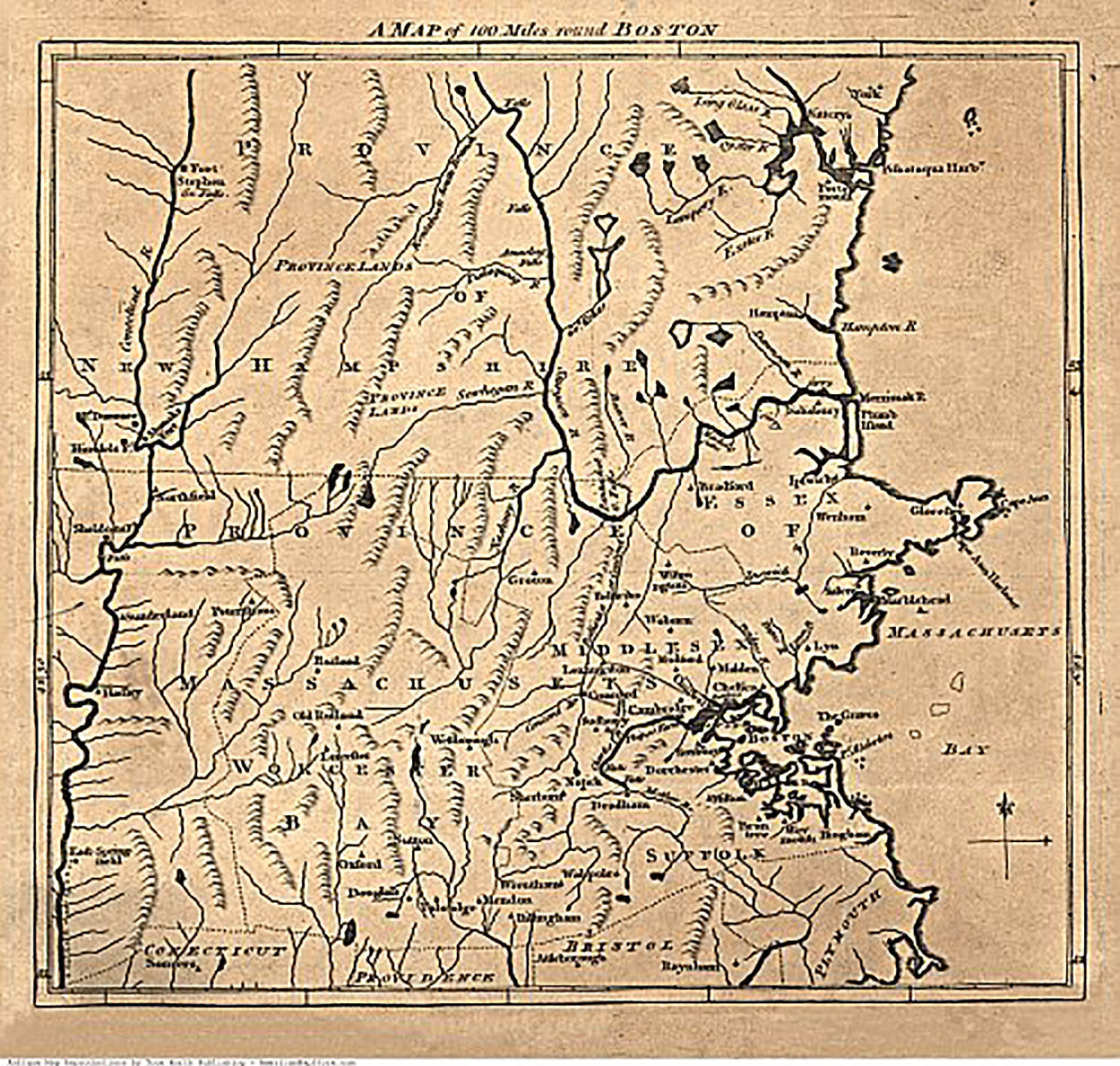 A Map of 100 miles round Boston, 1775