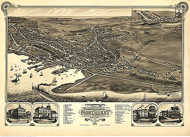 Bird's eye view of the town of Nantucket by J. J. Stoner, 1881