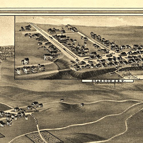 Bird's eye view of the town of Nantucket by J. J. Stoner, 1881