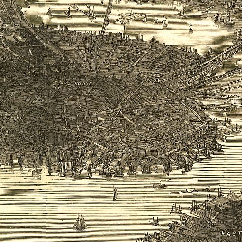 Bird's-eye view of Boston by T. Sulman, 1870s