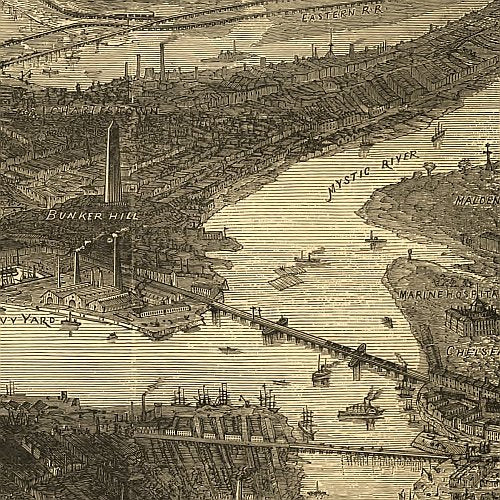 Bird's-eye view of Boston by T. Sulman, 1870s