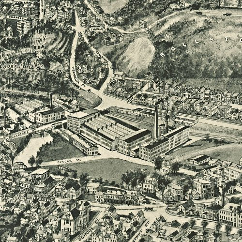 Aero view of Fitchburg, Massachusetts by T. M. Fowler, 1915