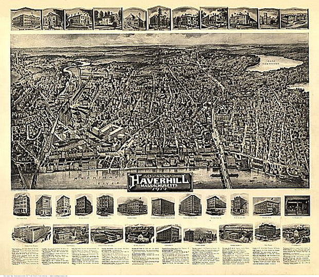 Aero view of Haverhill, Massachusetts by Fowler & Downs, 1914