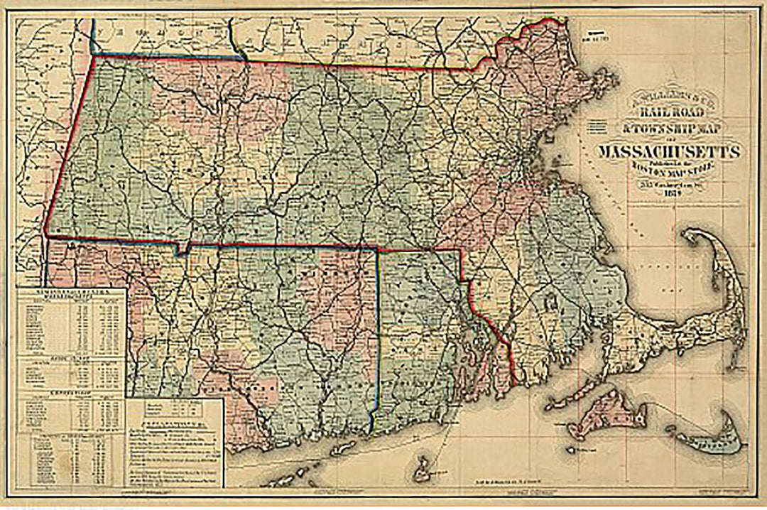 Rail road &amp; township map of Massachusetts, published at the Boston Map Store, 1879