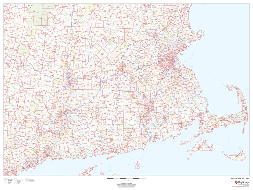 Massachusetts Zip Code Map – American Map Store