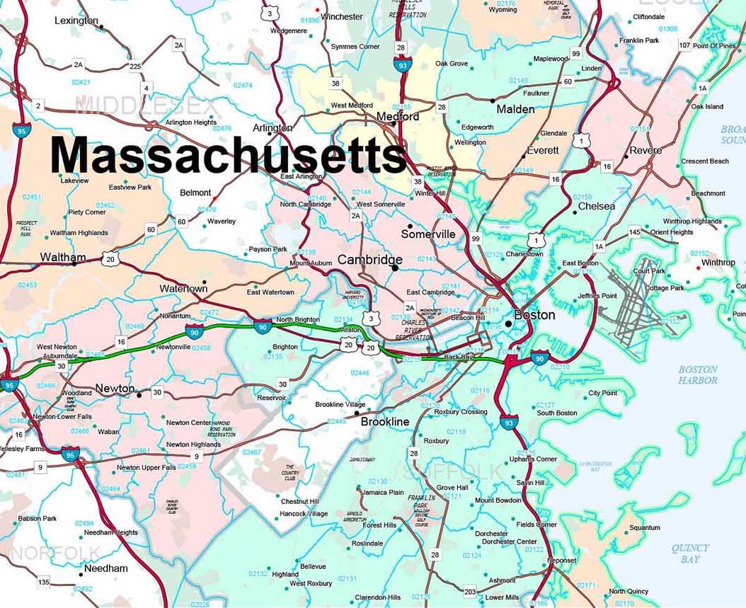 Premium Style Wall Map of Massachusetts