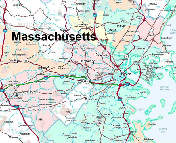 Premium Style Wall Map of Massachusetts by Market Maps