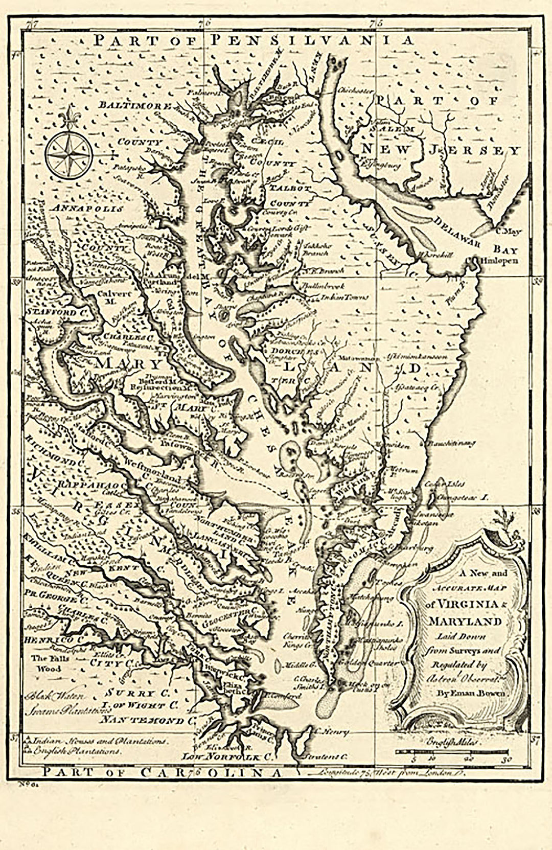 A new and accurate map of Virginia &amp; Maryland, 1752