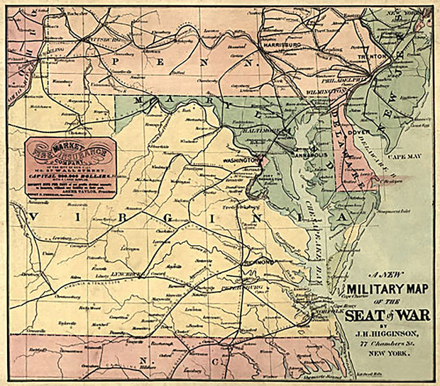 A new military map of the seat of war by J.H. Higginson, 1861