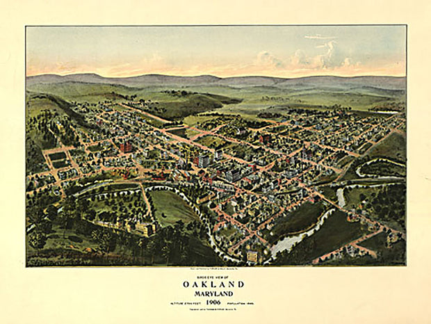 Bird's eye view of Oakland, Maryland, 1906