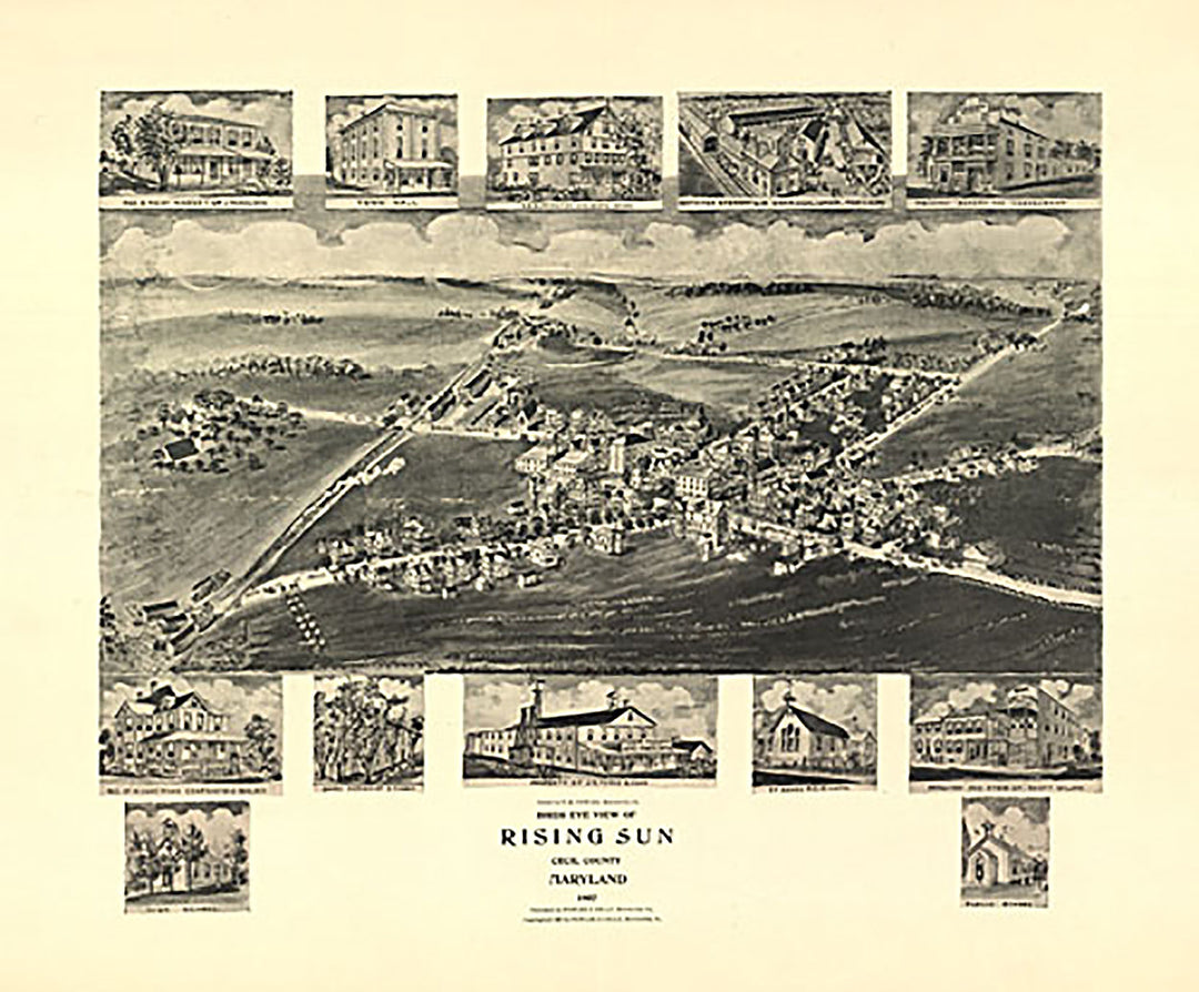 Birds eye view of Rising Sun, Maryland, 1907