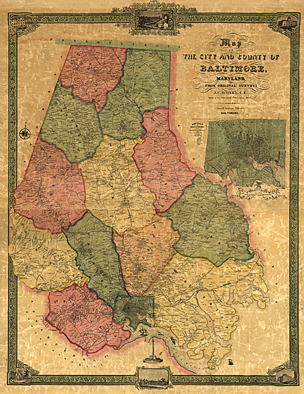 Map of the city and county of Baltimore, Maryland, 1857