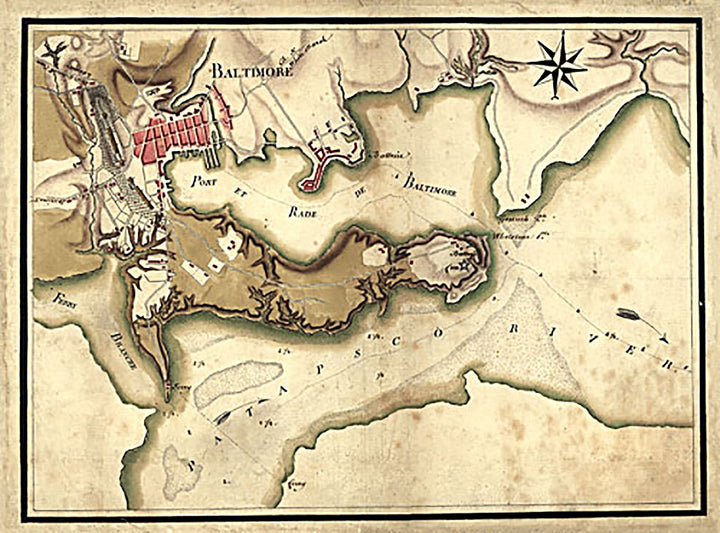 Ville, port, et rade de Baltimore dans le Maryland, 1781