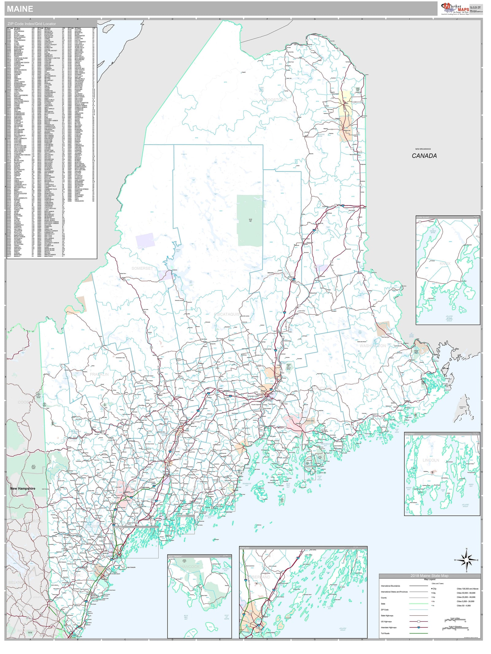 Premium Style Wall Map of Maine