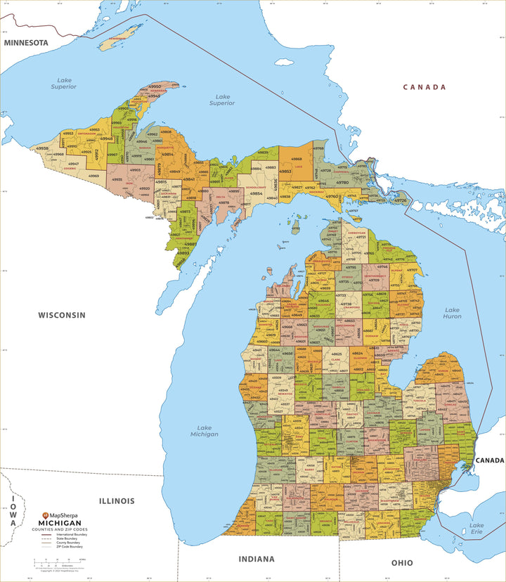 Michigan County Map with Zip Codes – American Map Store