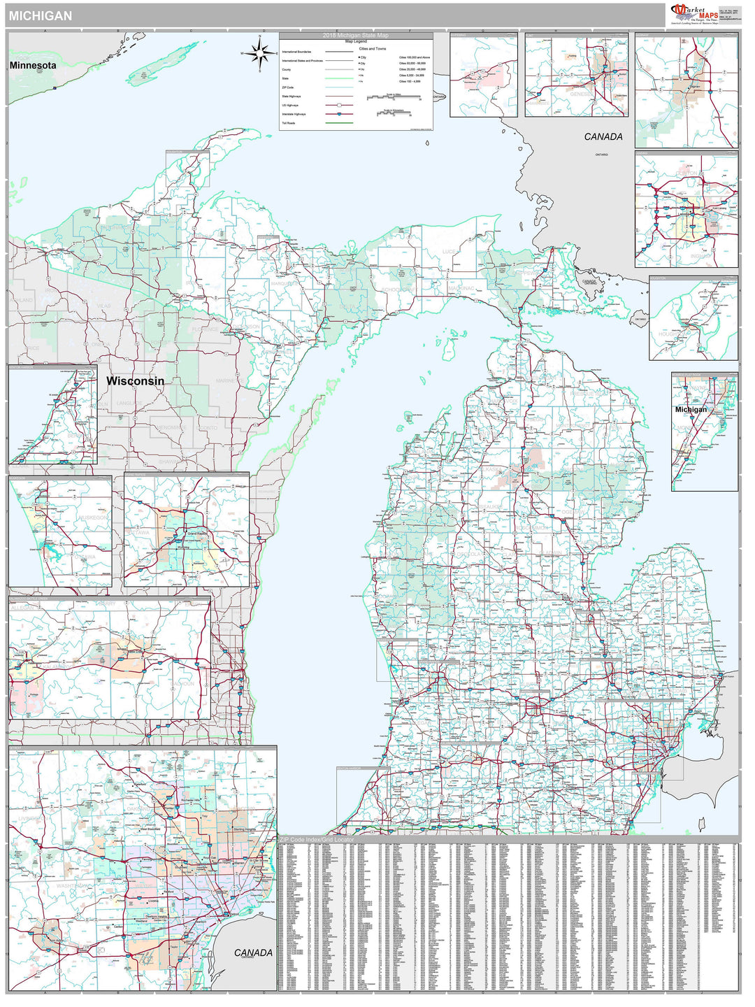 Premium Style Wall Map of Michigan