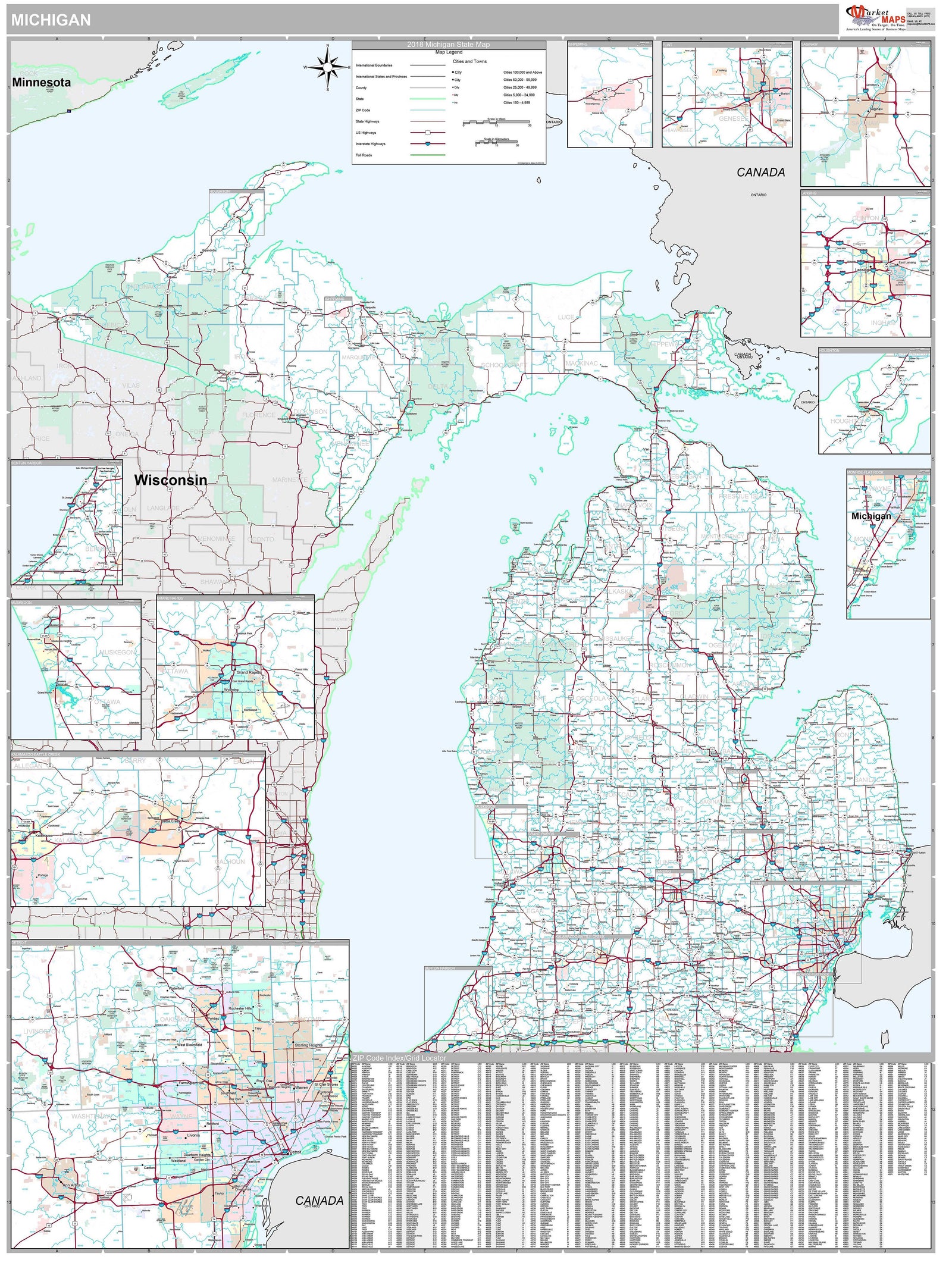 Premium Style Wall Map of Michigan