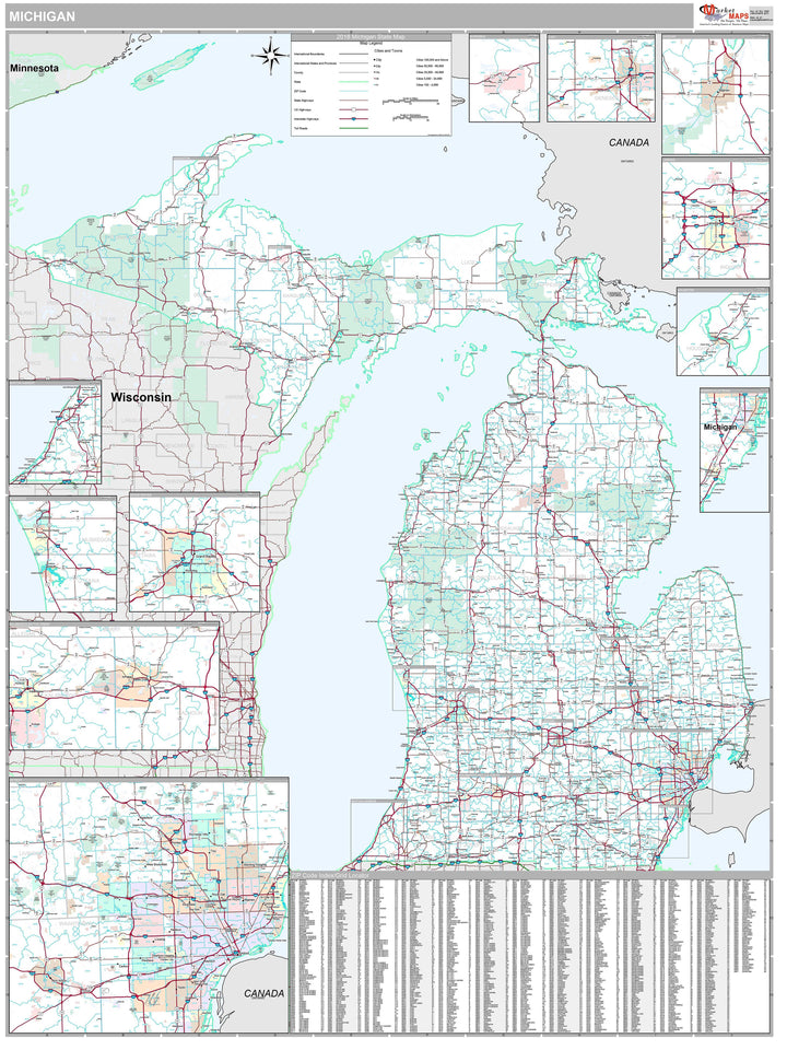 Premium Style Wall Map of Michigan