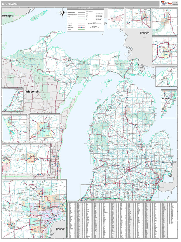 Salt Map Michigan Premium Style Wall Map of Michigan by Market Maps – American Map Store