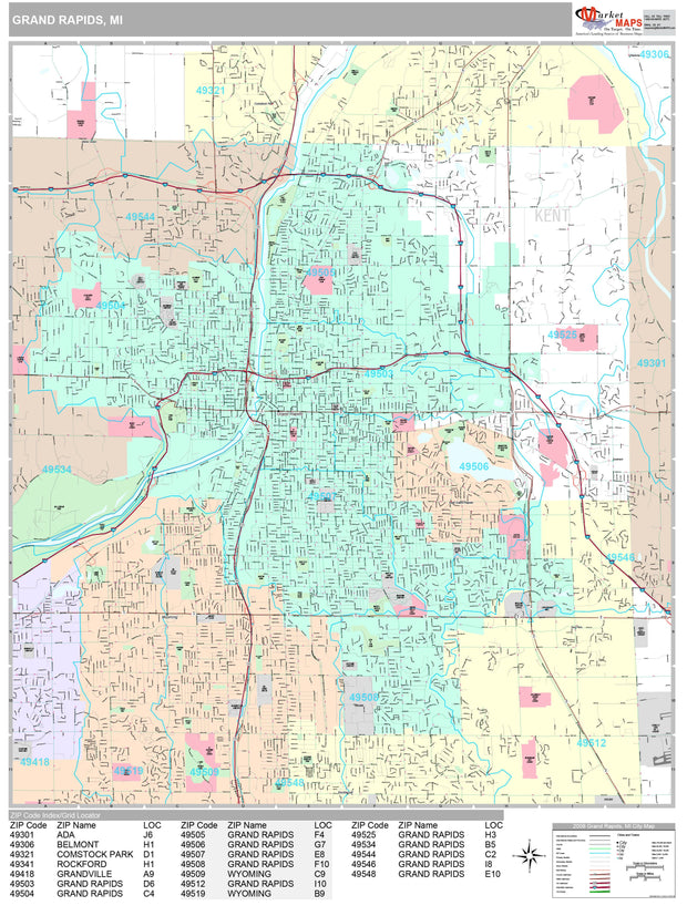 Premium Style Wall Map of Grand Rapids, MI. by Market Maps