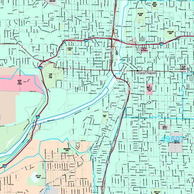 Premium Style Wall Map of Grand Rapids, MI. by Market Maps