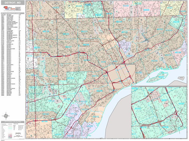 Premium Style Wall Map of Detroit, MI. by Market Maps