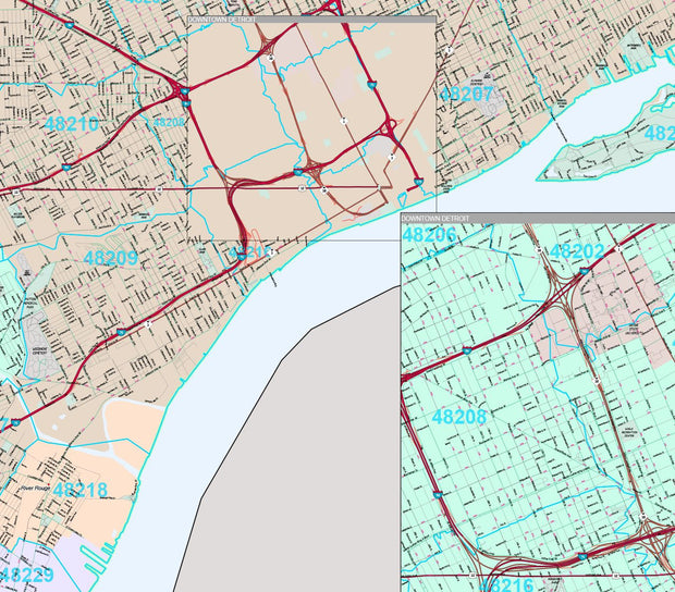 Premium Style Wall Map of Detroit, MI. by Market Maps