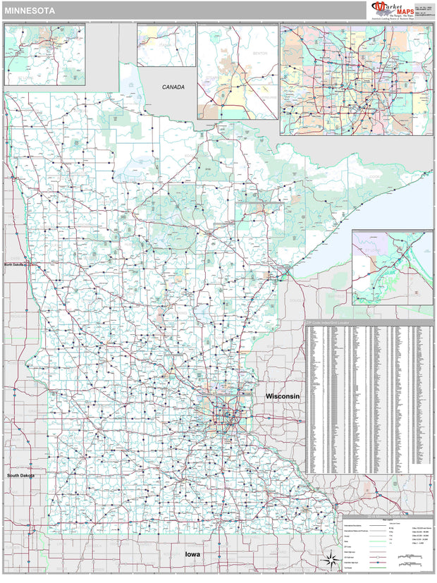 Premium Style Wall Map of Minnesota by Market Maps