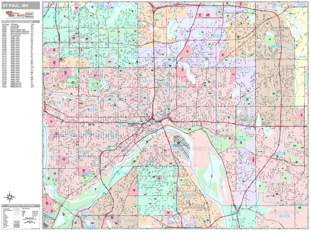 Premium Style Wall Map of St. Paul, MN. by Market Maps