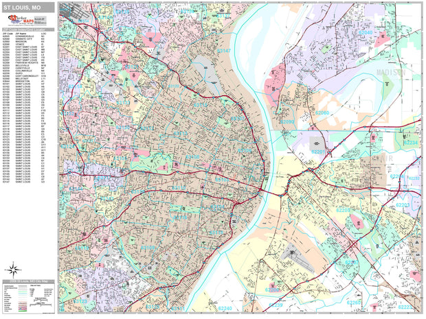 Premium Style Wall Map of St. Louis, MO. by Market Maps