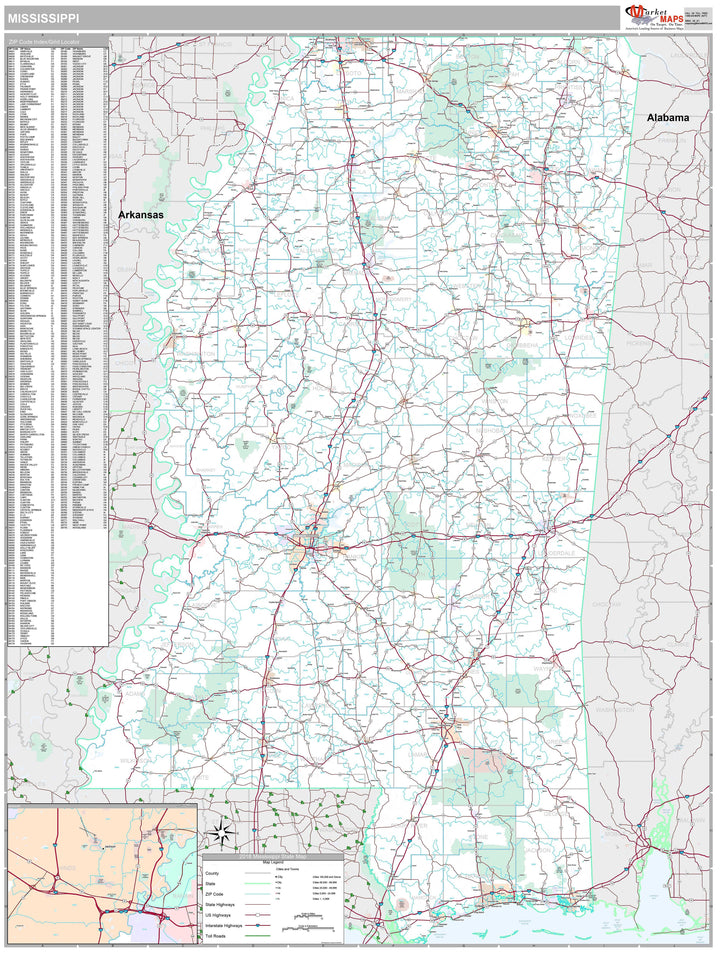 Premium Style Wall Map of Mississippi