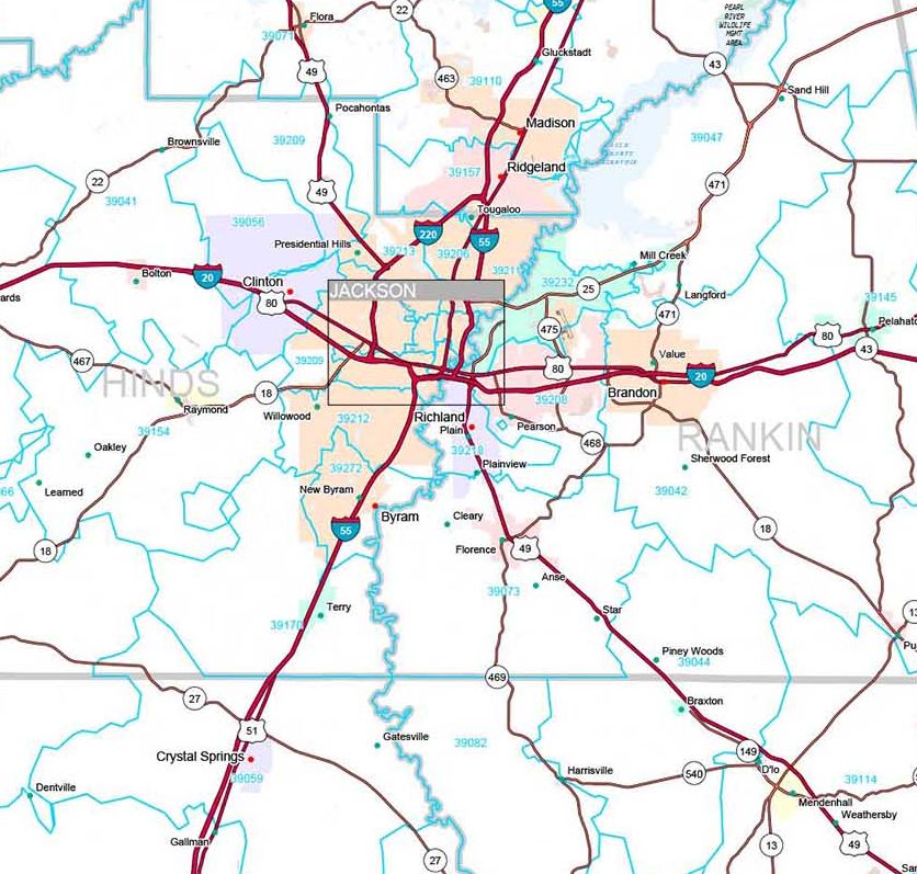 Premium Style Wall Map of Mississippi