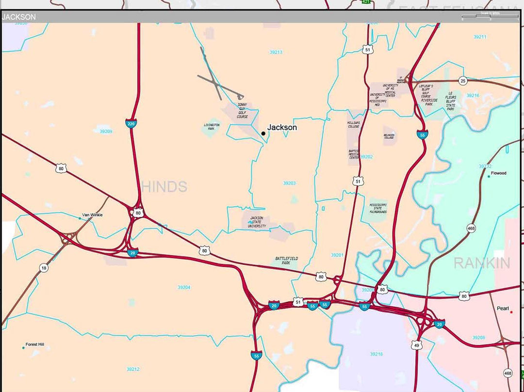 Premium Style Wall Map of Mississippi