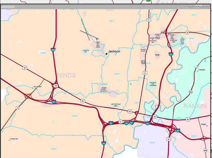 Premium Style Wall Map of Mississippi
