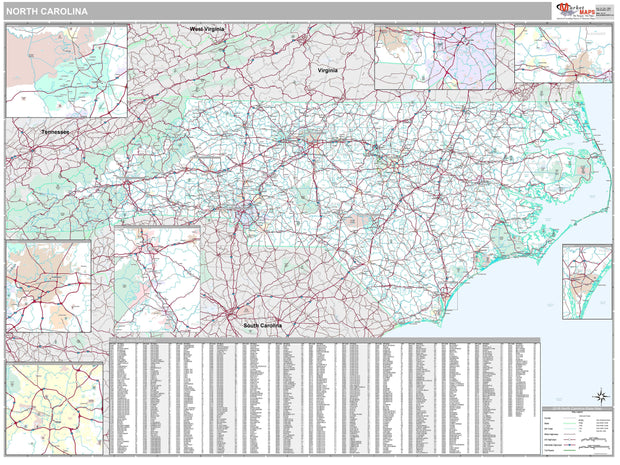 Premium Style Wall Map of North Carolina by Market Maps