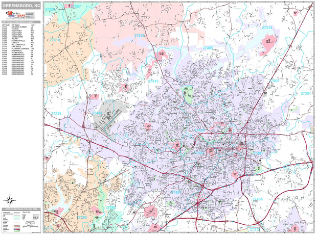 Premium Style Wall Map of Greensboro, NC by Market Maps