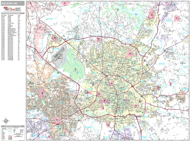 Premium Style Wall Map of Raleigh, NC by Market Maps