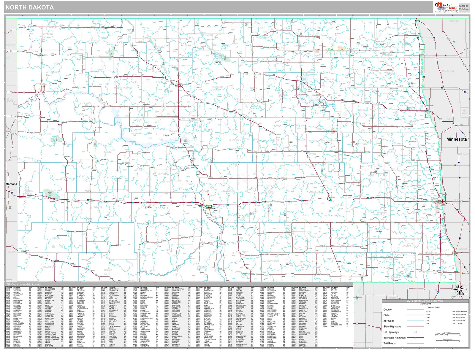 Premium Style Wall Map of North Dakota