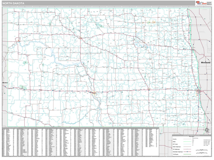 Premium Style Wall Map of North Dakota