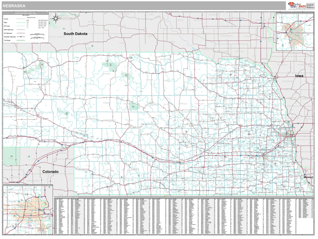 Premium Style Wall Map of Nebraska