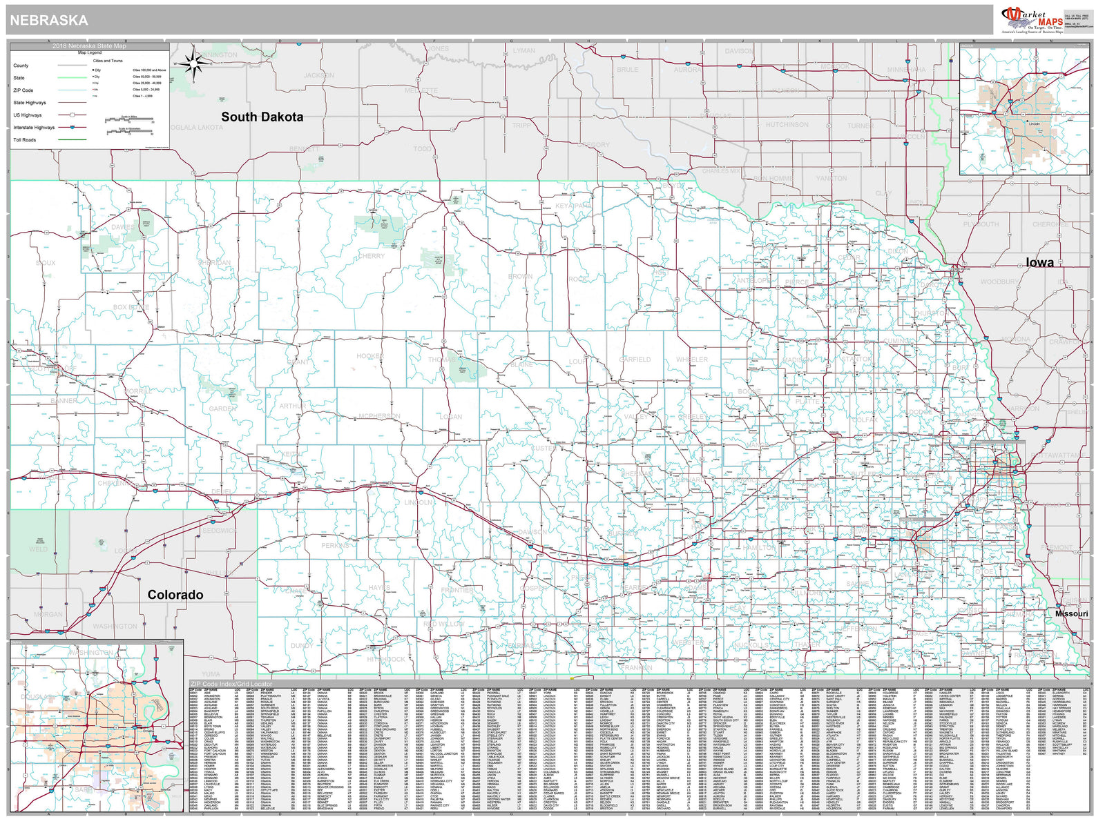 Premium Style Wall Map of Nebraska