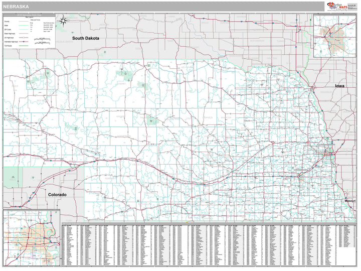 Premium Style Wall Map of Nebraska