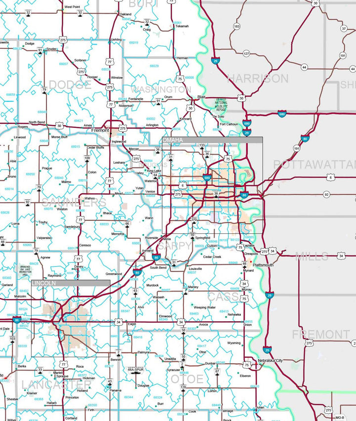 Premium Style Wall Map of Nebraska