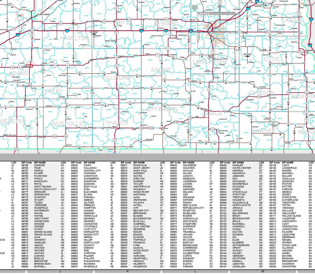 Premium Style Wall Map of Nebraska