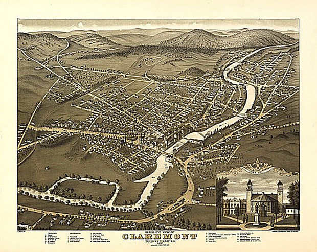 Birds eye view of Claremont, New Hampshire by A. Ruger, 1877