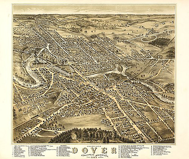 Bird's eye view of Dover, New Hampshire by A. Ruger, 1877